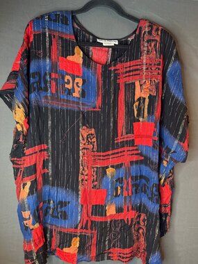 Vintage Sharon Anthony 24W Tunic Top Art to Wear Lagenlook Rayon Lurex 90s